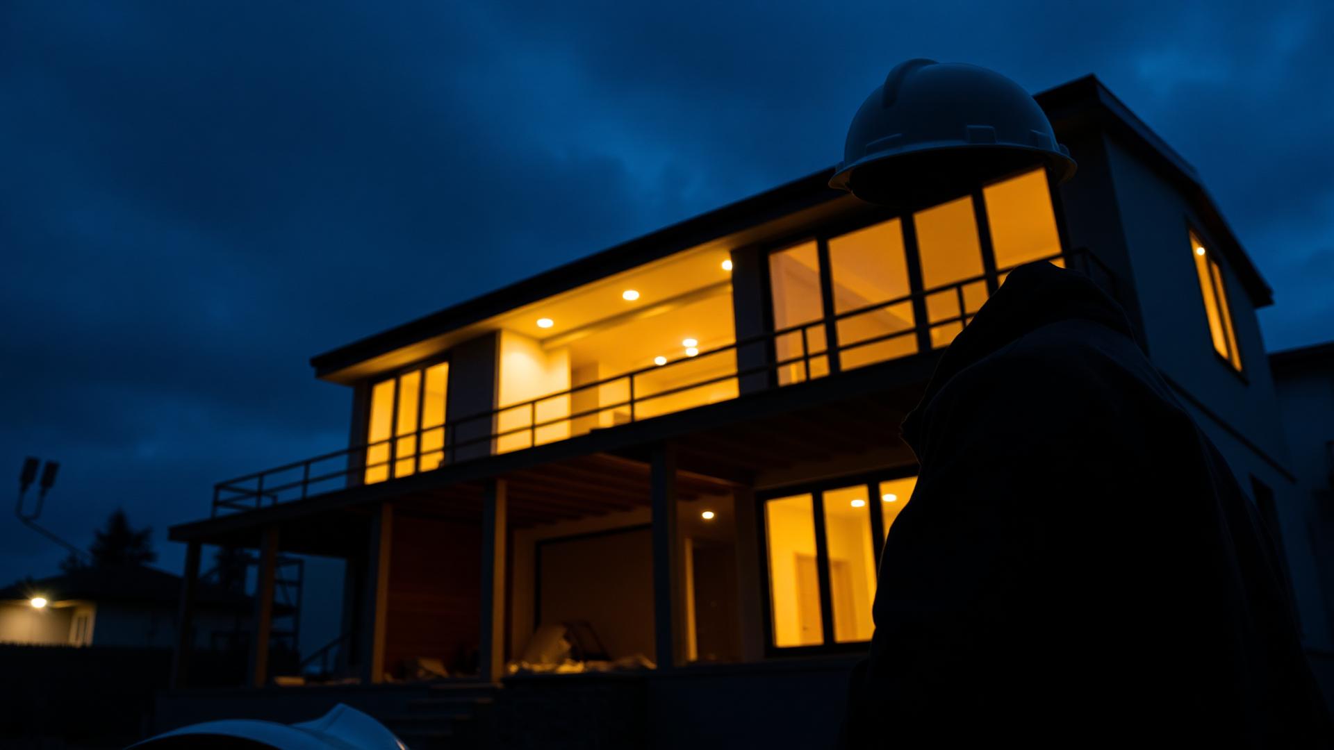 Bouwvakker bij modern huis